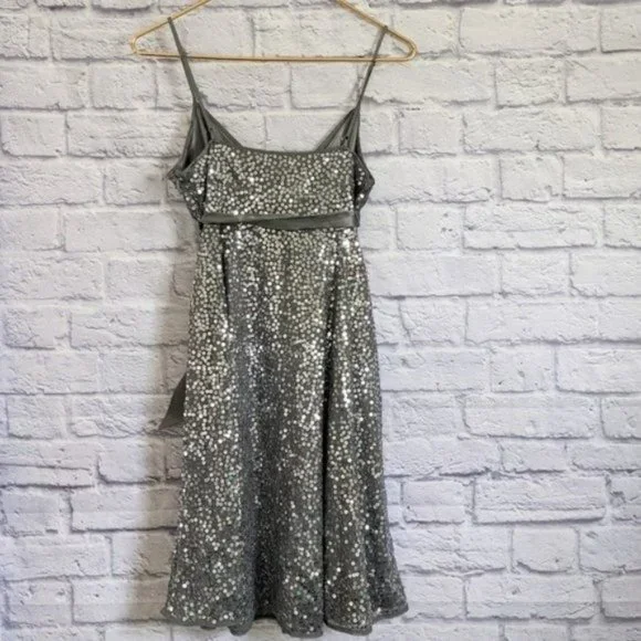 Vintage Betsey Johnson Silver Sequin Mini Dress 6 90s Y2K Strappy Party NEW - Picture 3 of 5